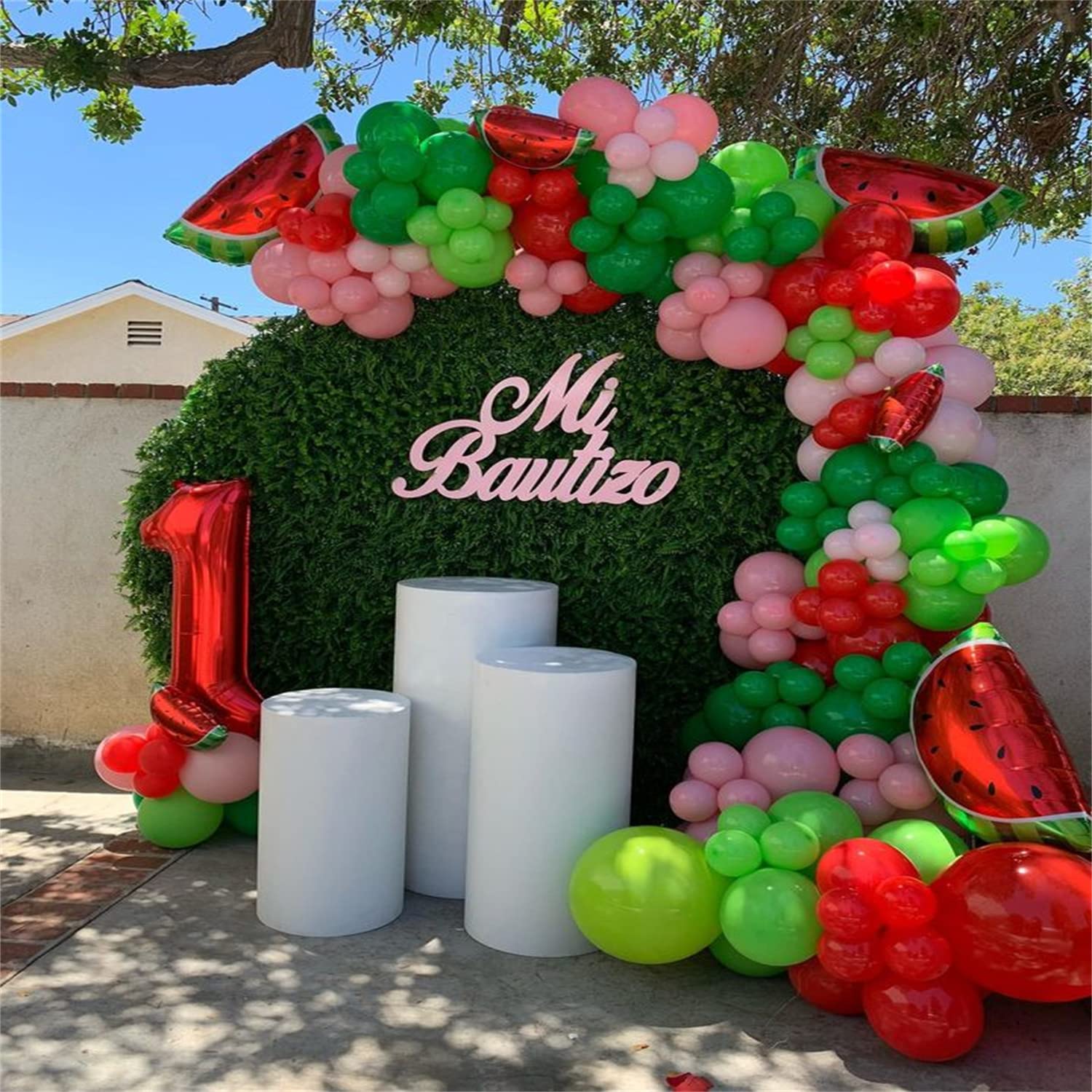 DNBOD 145Pcs Watermelon Balloon Arch Garland Kit – Green & Red Latex + Foil Balloons
