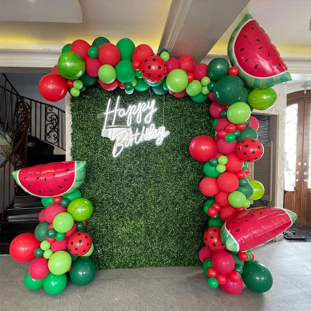 DNBOD 145Pcs Watermelon Balloon Arch Garland Kit – Green & Red Latex + Foil Balloons