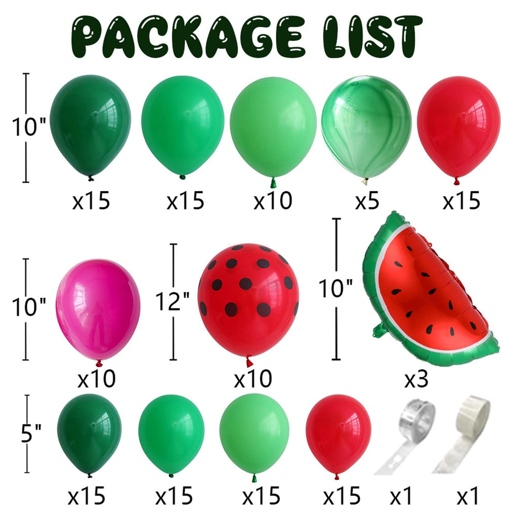 DNBOD 145Pcs Watermelon Balloon Arch Garland Kit – Green & Red Latex + Foil Balloons