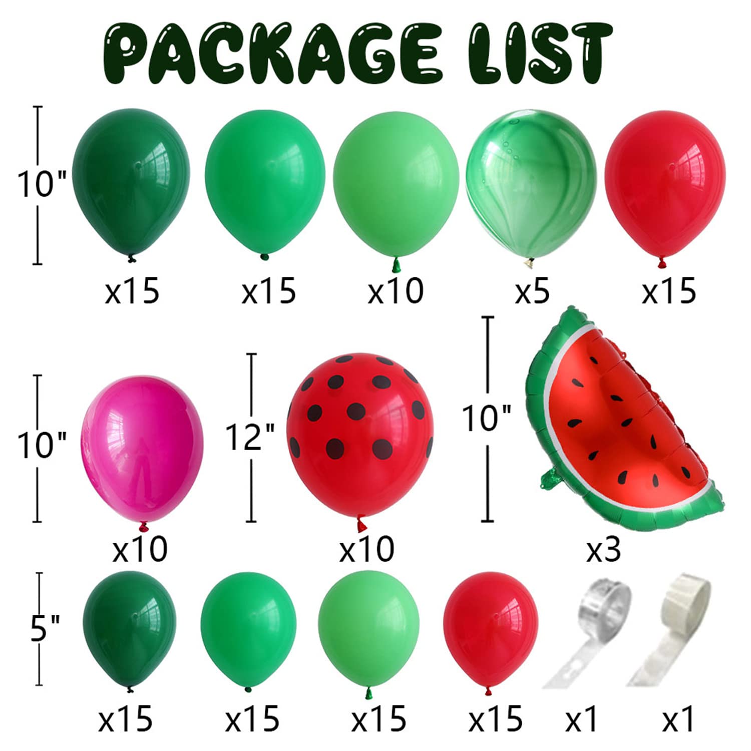 DNBOD 145Pcs Watermelon Balloon Arch Garland Kit – Green & Red Latex + Foil Balloons