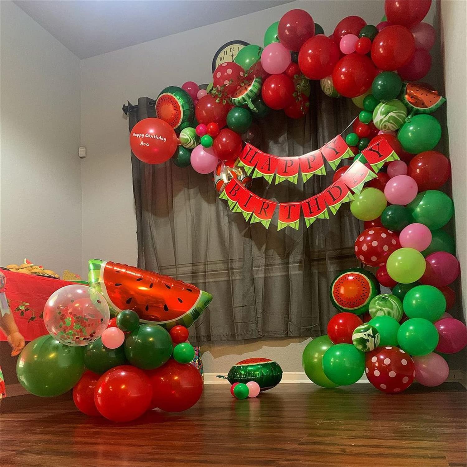 DNBOD 145Pcs Watermelon Balloon Arch Garland Kit – Green & Red Latex + Foil Balloons