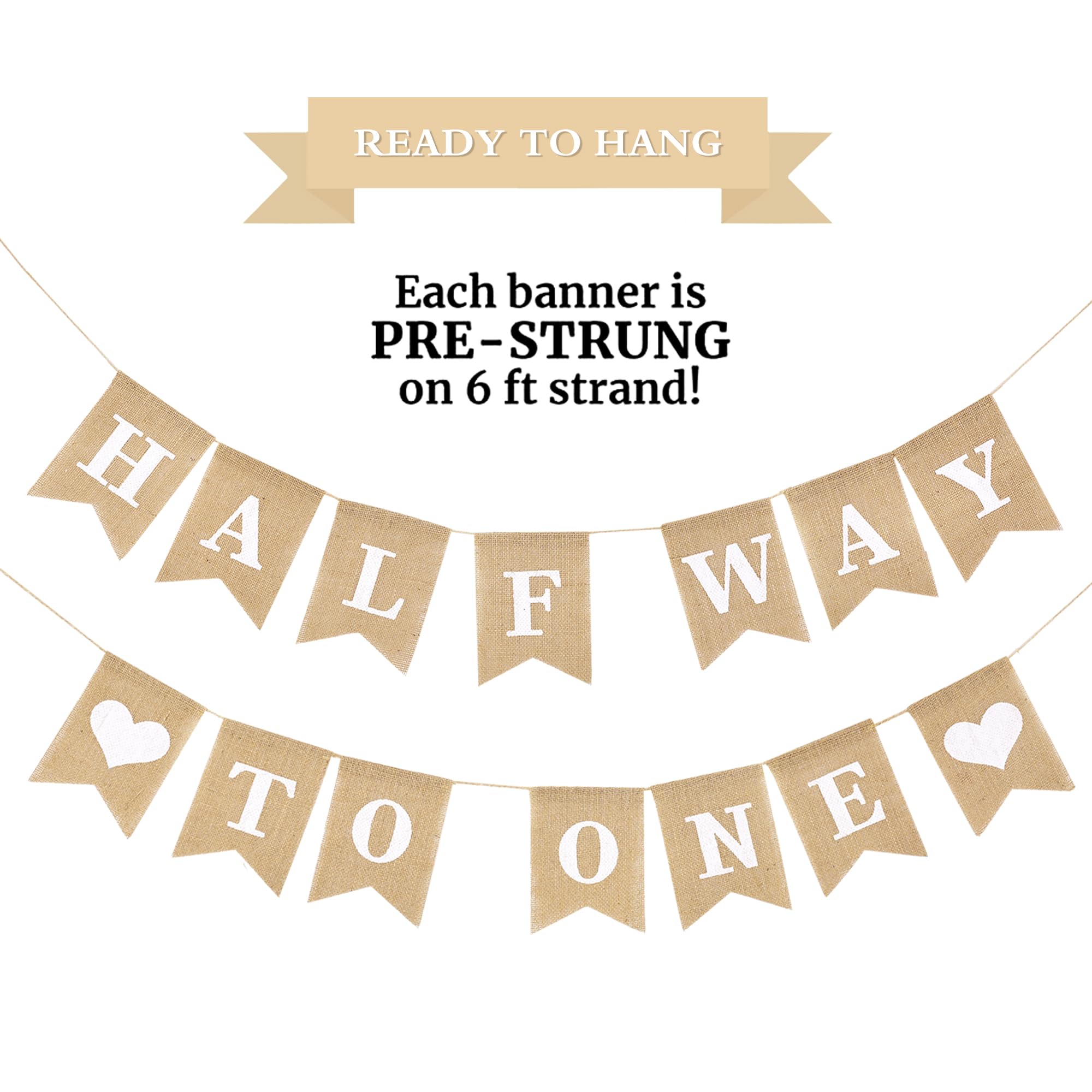 Dokuna Half Way to One Banner - Neutral Khaki 1/2 Birthday Decorations