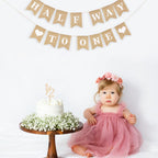 Dokuna Half Way to One Banner - Neutral Khaki 1/2 Birthday Decorations