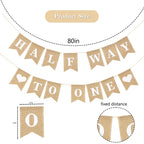 Dokuna Half Way to One Banner - Neutral Khaki 1/2 Birthday Decorations