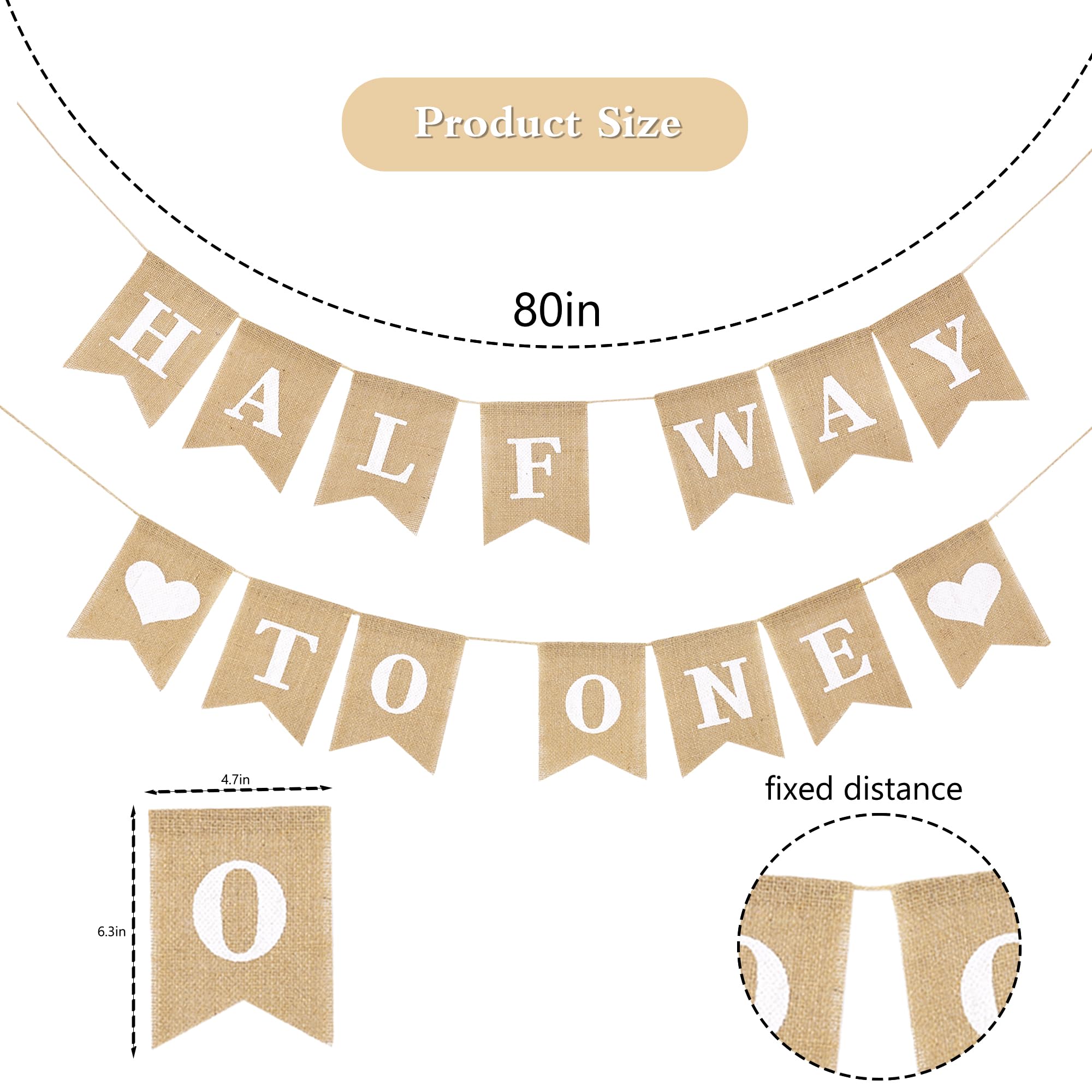 Dokuna Half Way to One Banner - Neutral Khaki 1/2 Birthday Decorations