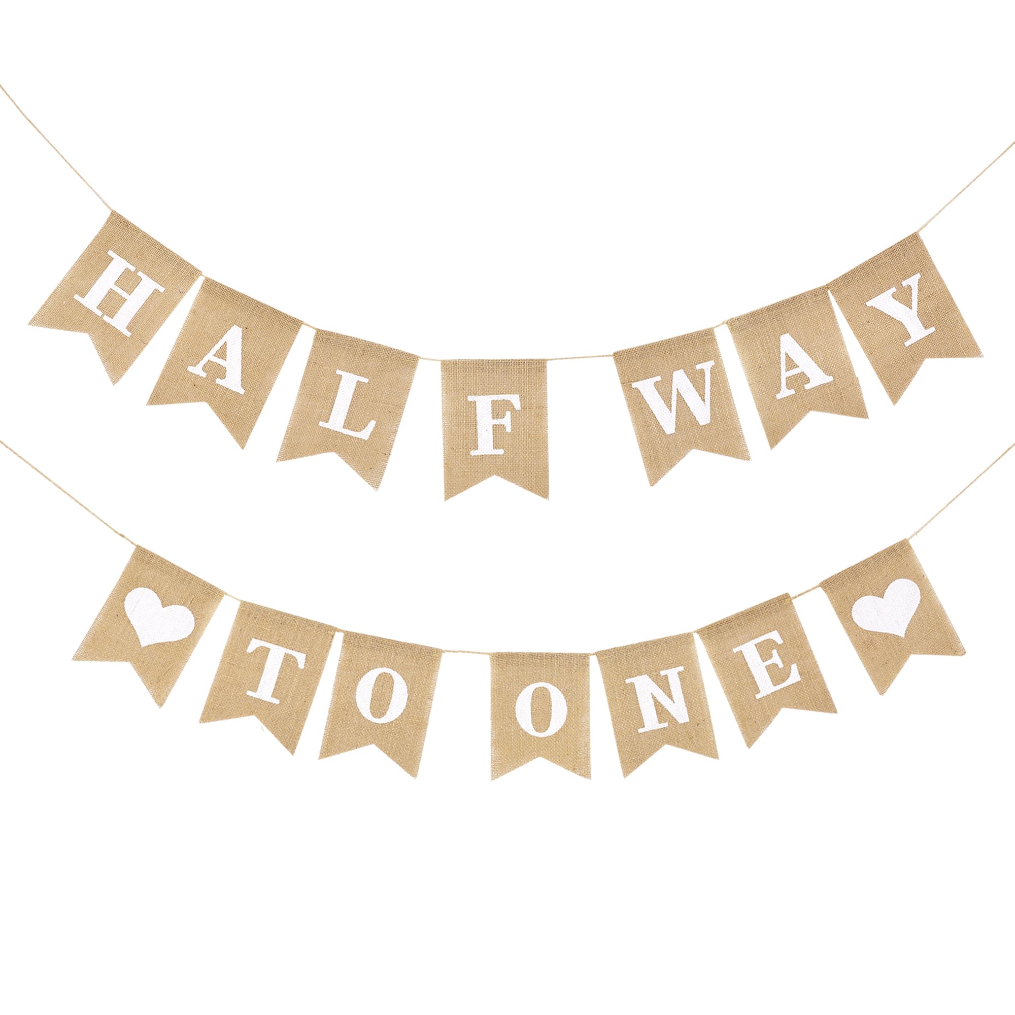 Dokuna Half Way to One Banner - Neutral Khaki 1/2 Birthday Decorations