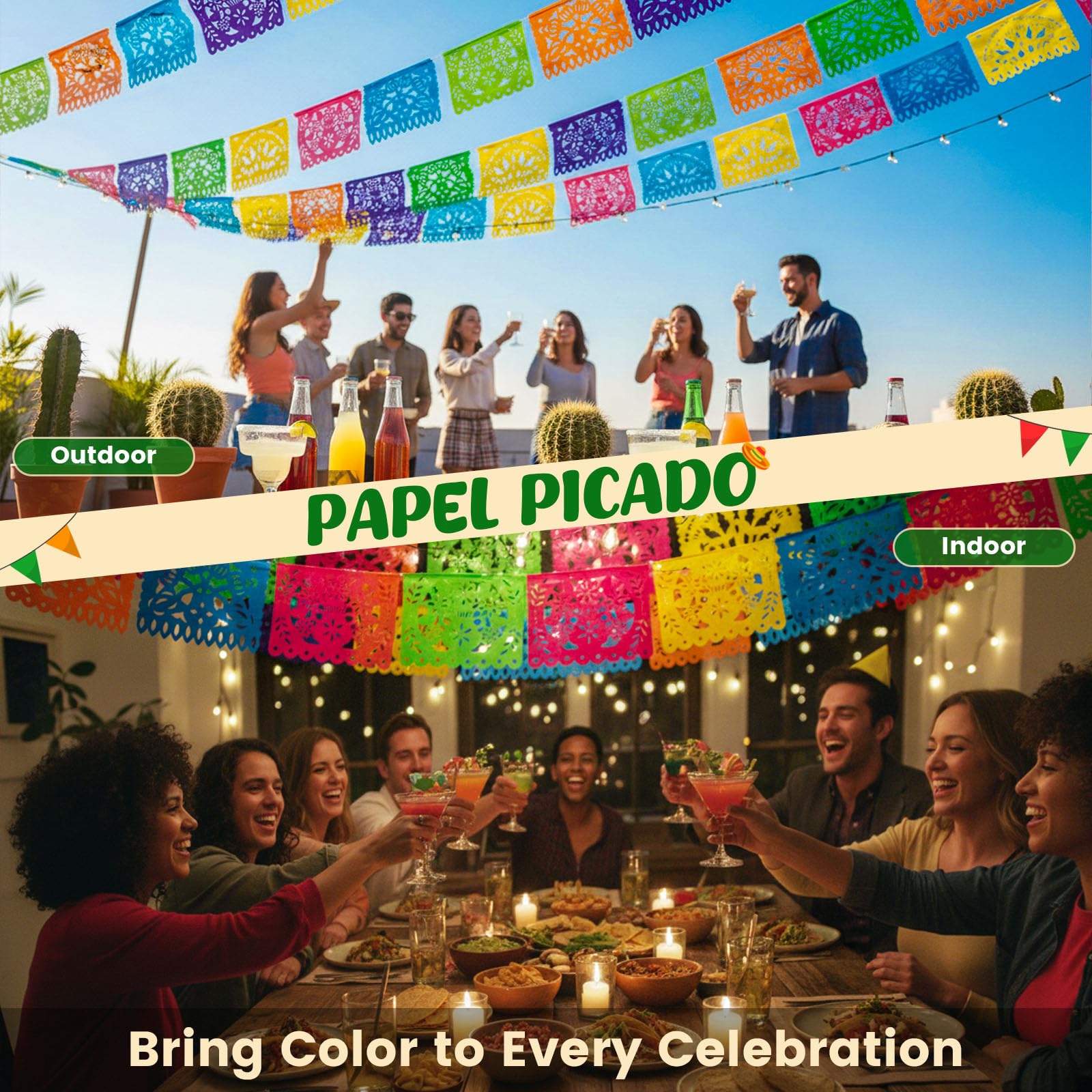 DomeStar 2PCS Mexican Papel Picado Banner – 18ft Fiesta Garland for Cinco de Mayo, Dia de los Muertos