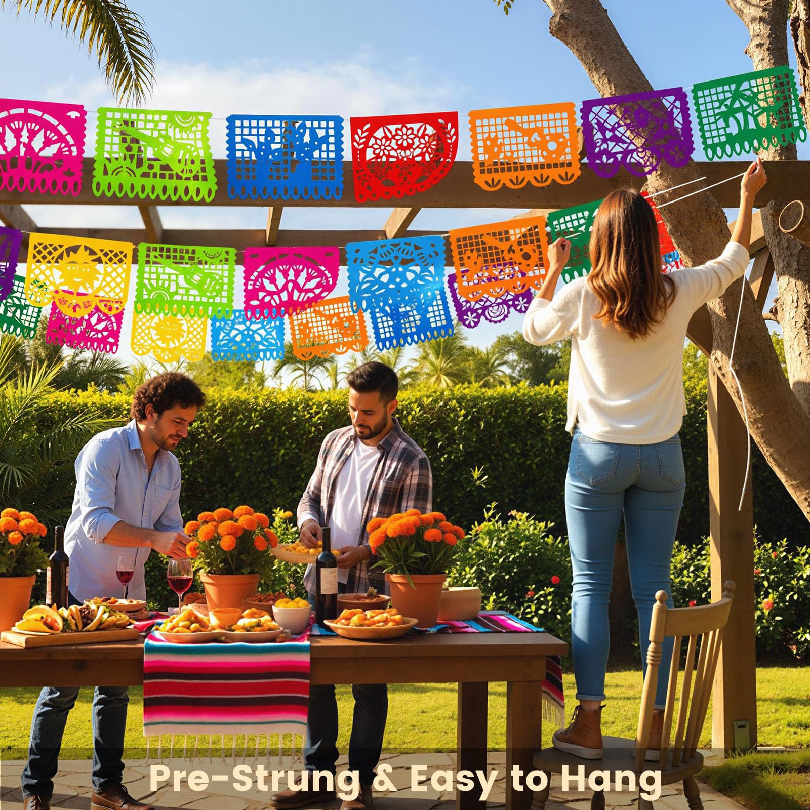 DomeStar 3-Pack Mexican Fiesta Banner | 54 ft Plastic Papel Picado Garland