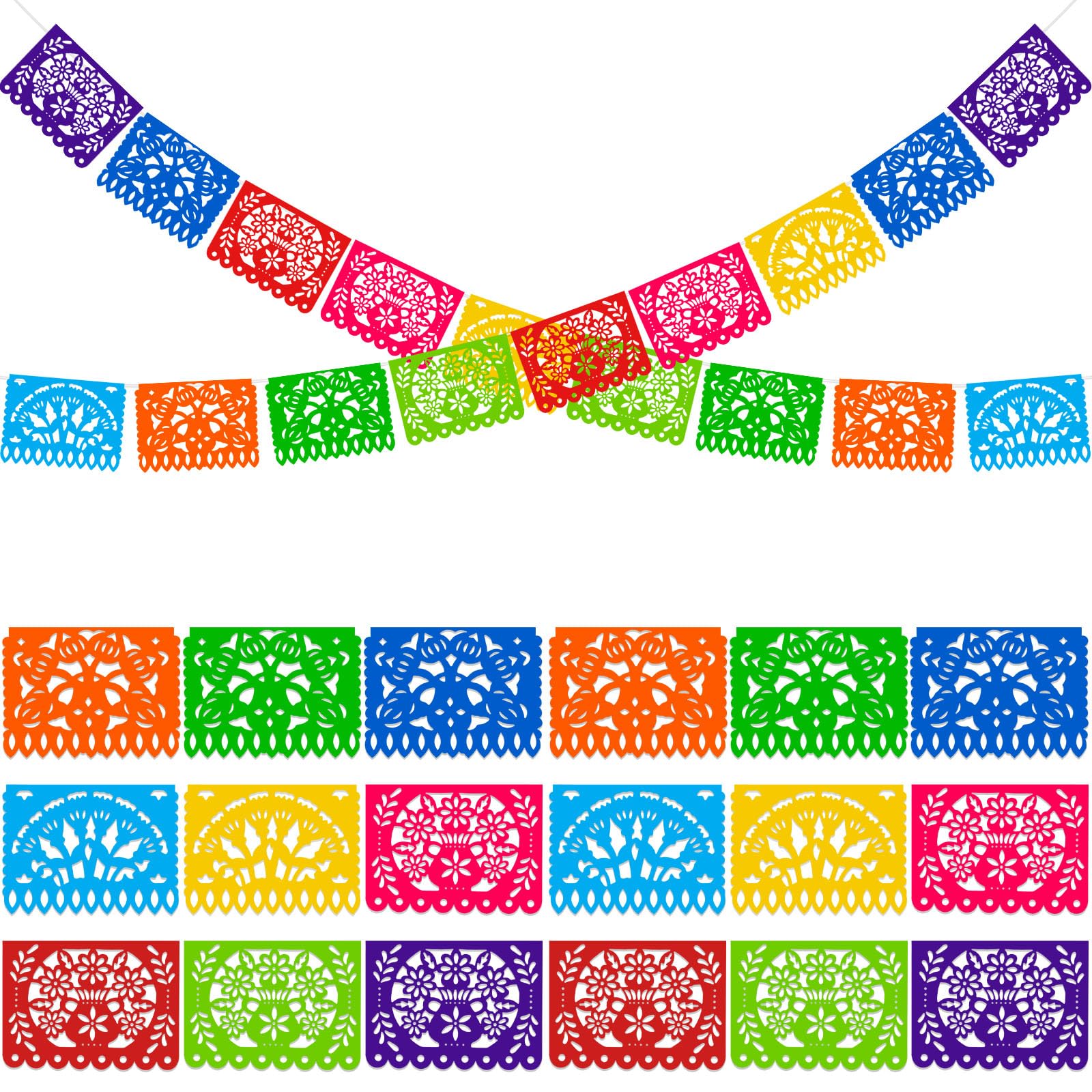 DomeStar 2PCS Mexican Papel Picado Banner – 18ft Fiesta Garland for Cinco de Mayo, Dia de los Muertos