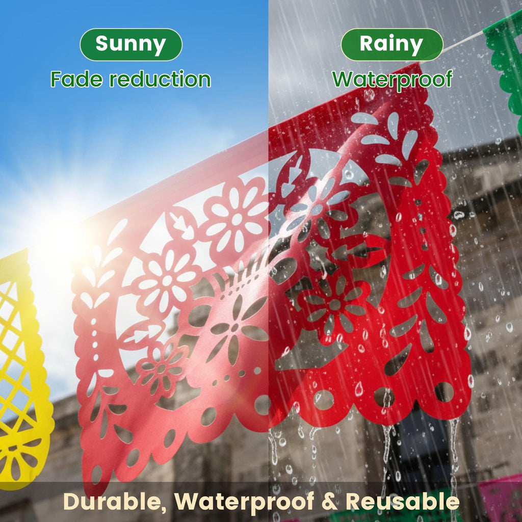 DomeStar 2PCS Mexican Papel Picado Banner – 18ft Fiesta Garland for Cinco de Mayo, Dia de los Muertos