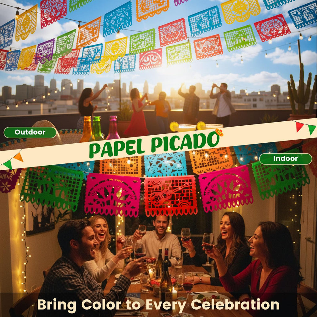 DomeStar 3-Pack Mexican Fiesta Banner | 54 ft Plastic Papel Picado Garland