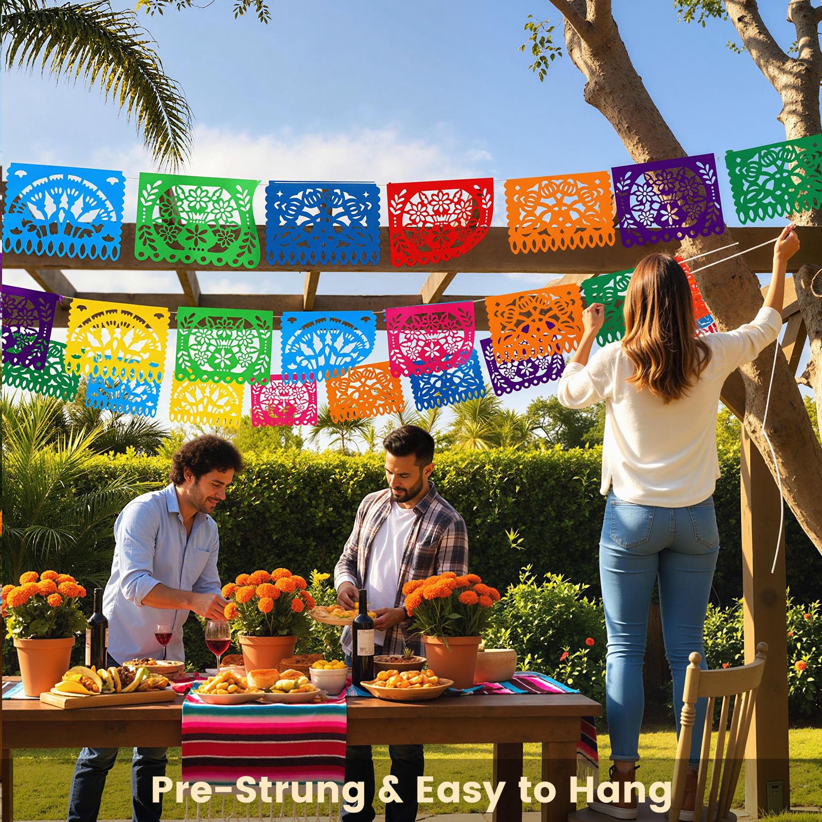 DomeStar 2PCS Mexican Papel Picado Banner – 18ft Fiesta Garland for Cinco de Mayo, Dia de los Muertos