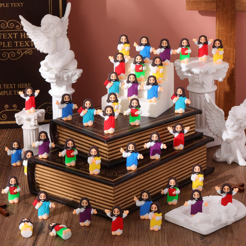DoubleFill 100 Pcs Little Jesus Figures – 6 Styles Rubber Easter Toys for Party Favors & Sunday School
