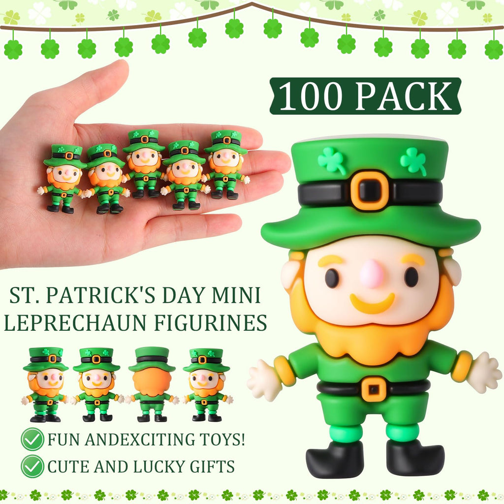 DoubleFill 100 Pcs St. Patrick's Day Mini Leprechaun Figurines – Party Decor & Favors