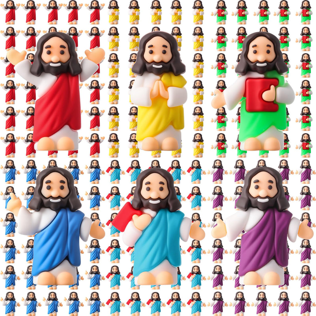 DoubleFill 100 Pcs Little Jesus Figures – 6 Styles Rubber Easter Toys for Party Favors & Sunday School