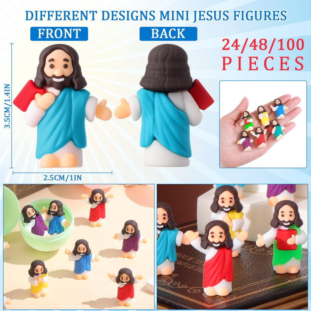 DoubleFill 100 Pcs Little Jesus Figures – 6 Styles Rubber Easter Toys for Party Favors & Sunday School