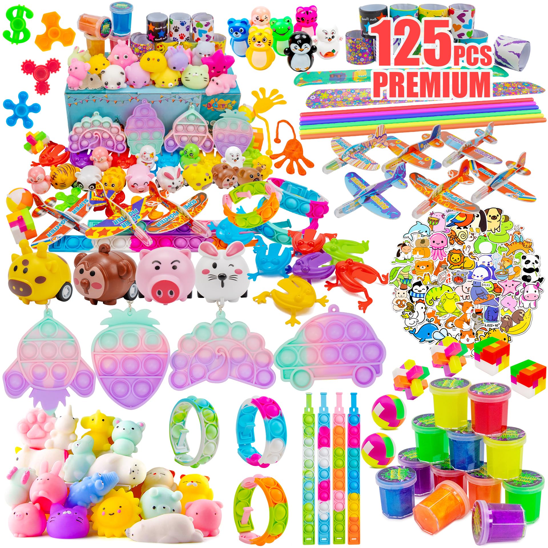 DQstar Party Favors Toy Bundle – 125-Pcs Treasure Box Prizes for Classroom & Parties