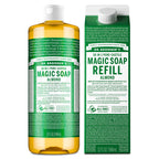 Dr. Bronner's Pure-Castile Almond Soap Liquid – Regenerative Organic Oils, 32oz + Refill