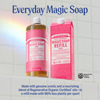 Dr. Bronner's Rose Pure-Castile Soap Liquid – Regenerative Organic Oils, 32oz + Refill