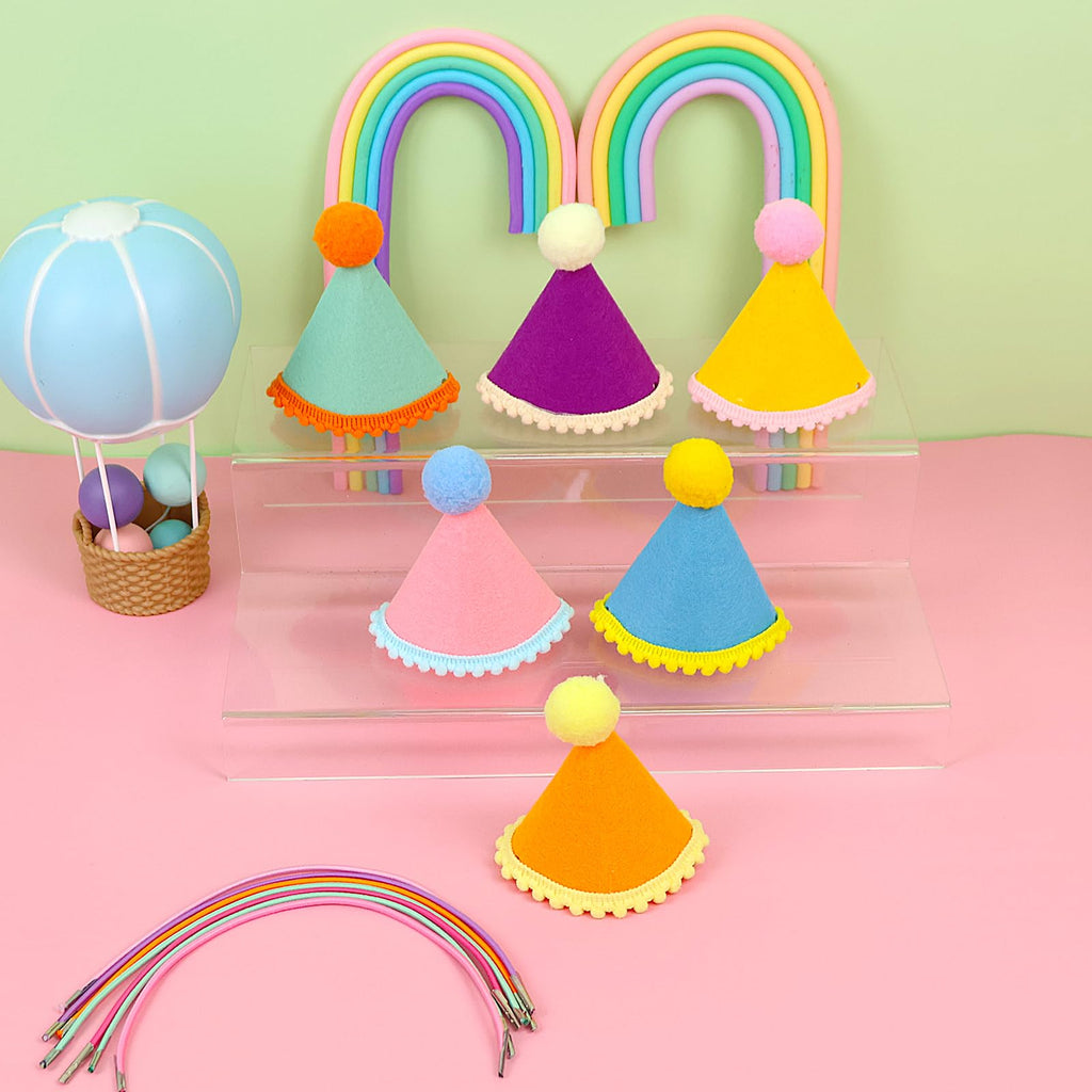 DRANSMIC 12 Pack Mini Party Hats for Stuffed Animals — Rainbow Felt Cone Hats for Dolls and Pets