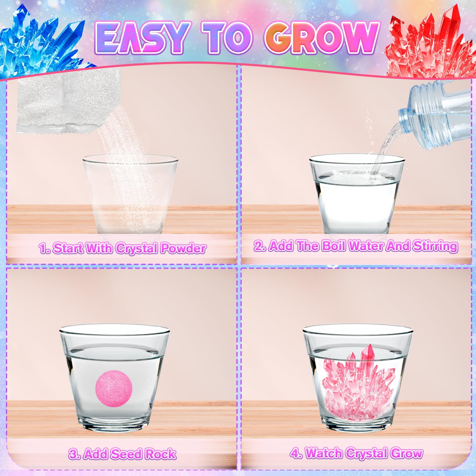 DREACAREFT 24-Pack Valentines Day Crystal Growing Kits for Kids – Cards, Class Party Favors & Gifts