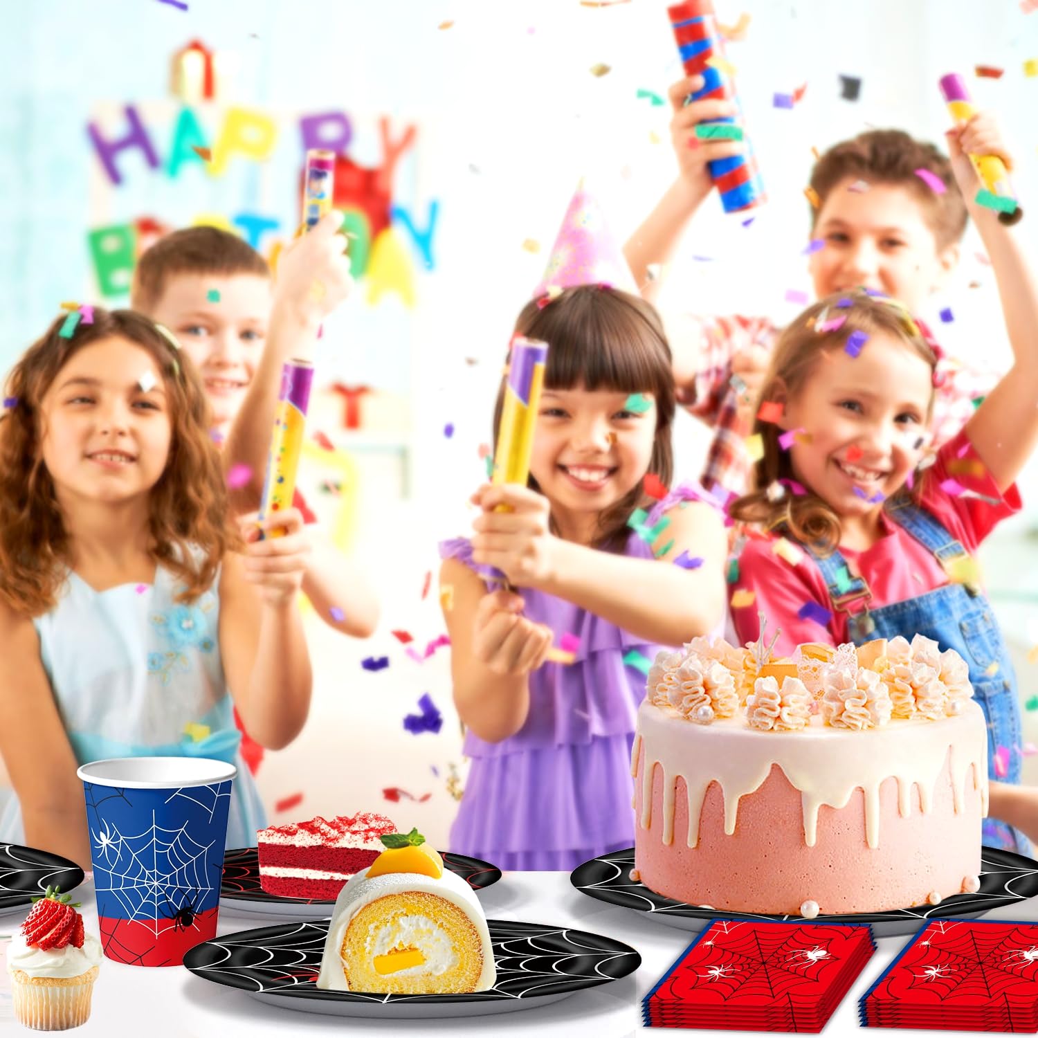 DreamCatching Spider Party Supplies — 20 Plates, 20 Napkins, 1 Tablecloth | Spider Theme Birthday Party Decorations