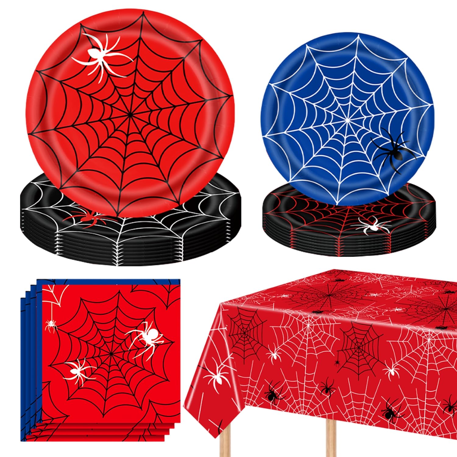 DreamCatching Spider Party Supplies — 20 Plates, 20 Napkins, 1 Tablecloth | Spider Theme Birthday Party Decorations
