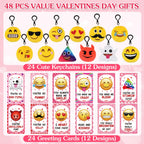 Dreampark Valentines Day Cards for Kids – 24 Pcs with Emoticon Plush Keychains | Classroom Exchange & Party Favors