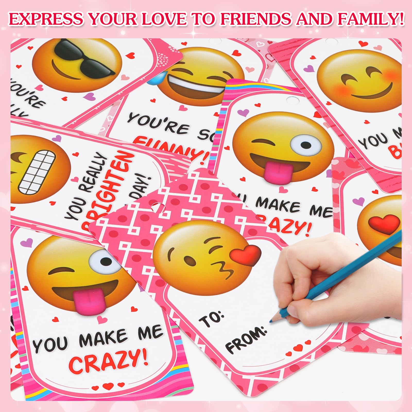 Dreampark Valentines Day Cards for Kids – 24 Pcs with Emoticon Plush Keychains | Classroom Exchange & Party Favors
