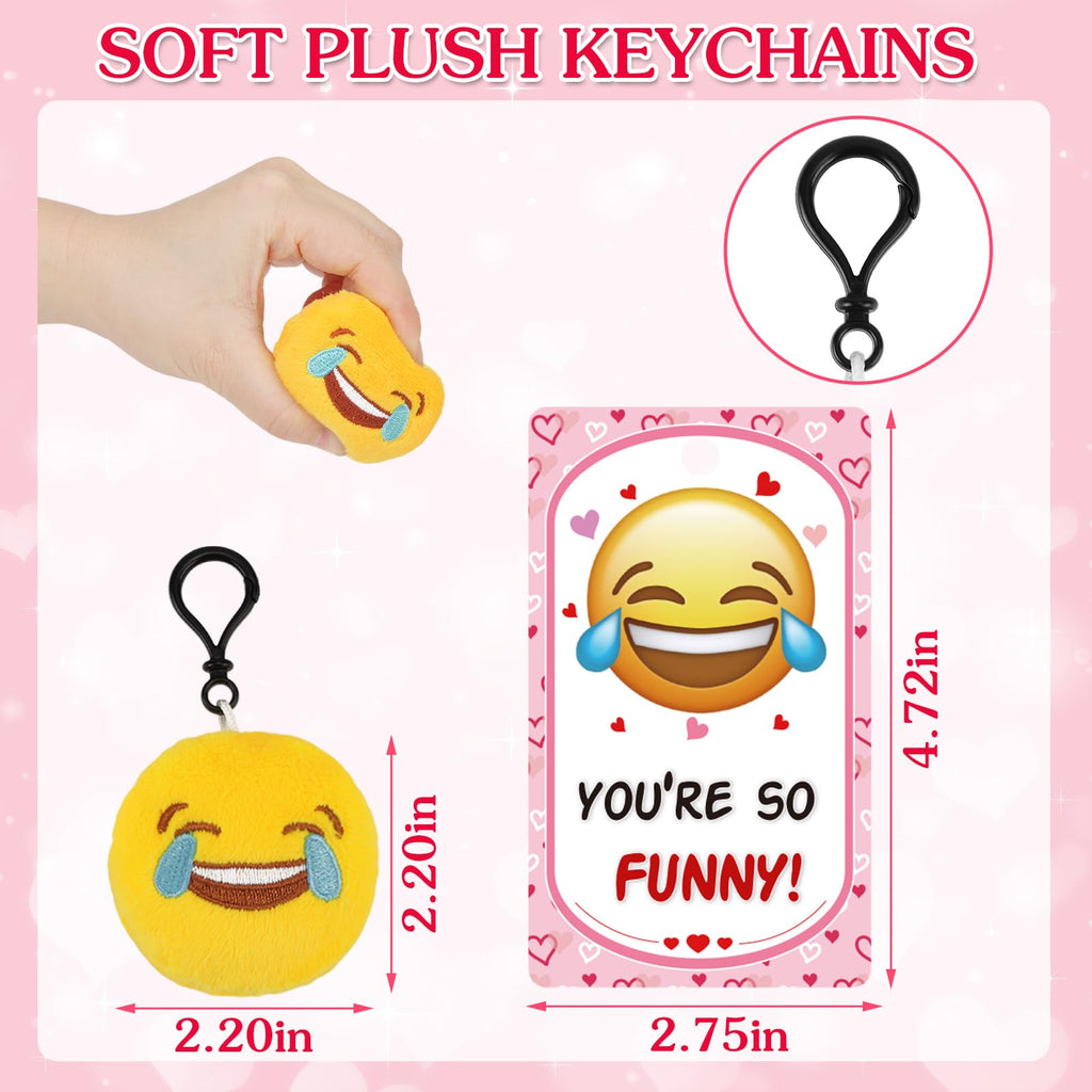 Dreampark Valentines Day Cards for Kids – 24 Pcs with Emoticon Plush Keychains | Classroom Exchange & Party Favors