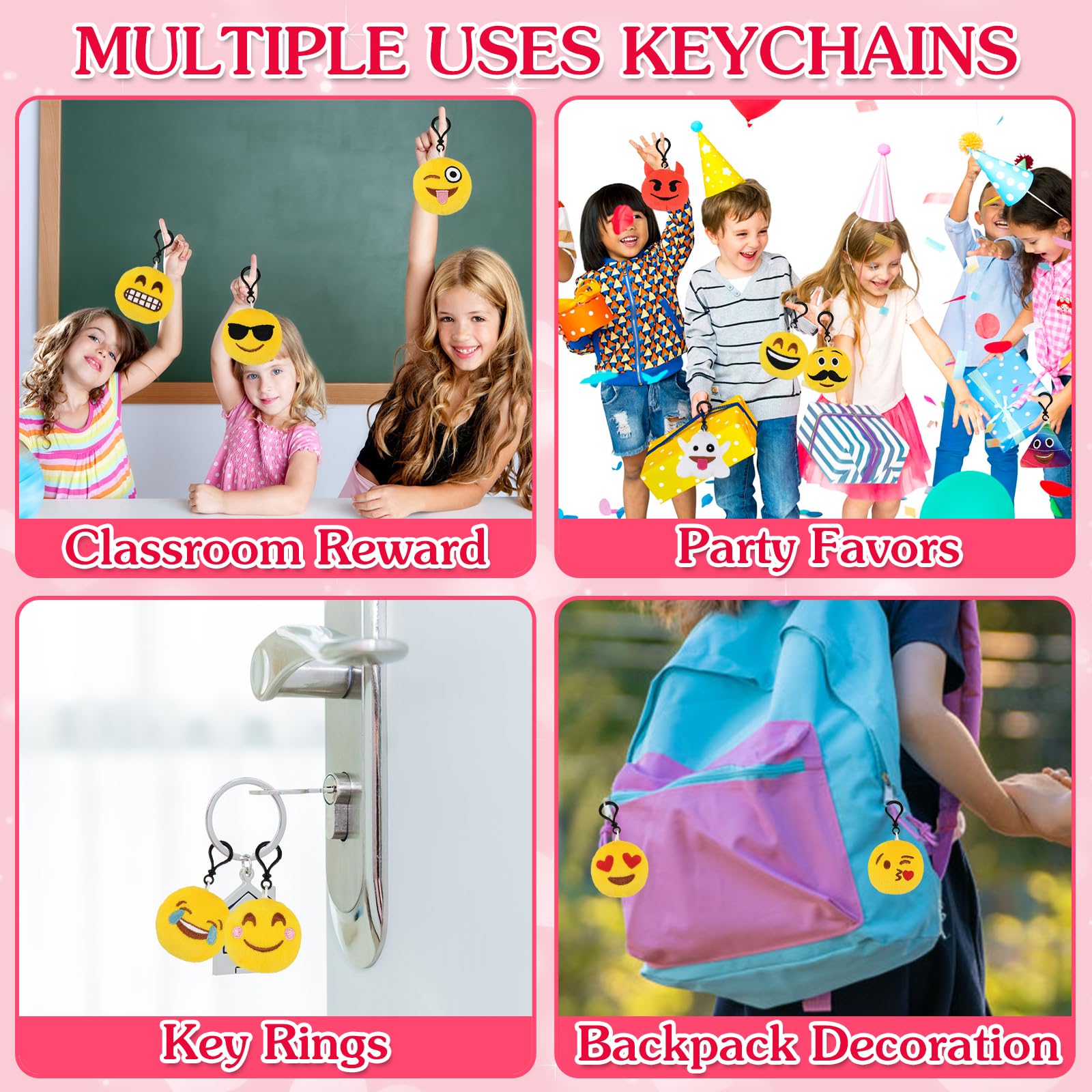 Dreampark Valentines Day Cards for Kids – 24 Pcs with Emoticon Plush Keychains | Classroom Exchange & Party Favors