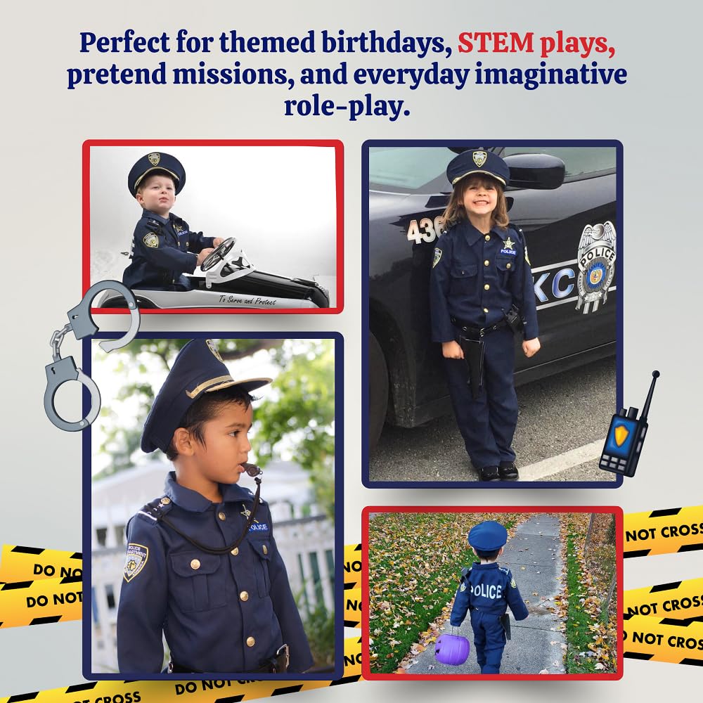 Dress Up America Police Costume for Kids – Realistic Cop Uniform Set with Shirt, Pants, Hat & Accessories