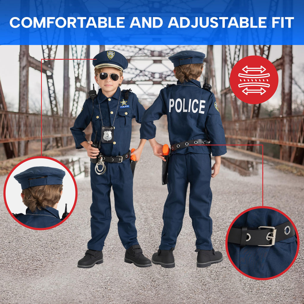 Dress Up America Police Costume for Kids – Realistic Cop Uniform Set with Shirt, Pants, Hat & Accessories