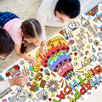 Drunze Happy Birthday Giant Coloring Poster – 35x72 Inch Kids Tablecloth & DIY Birthday Activity