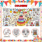 Drunze Happy Birthday Giant Coloring Poster – 35x72 Inch Kids Tablecloth & DIY Birthday Activity