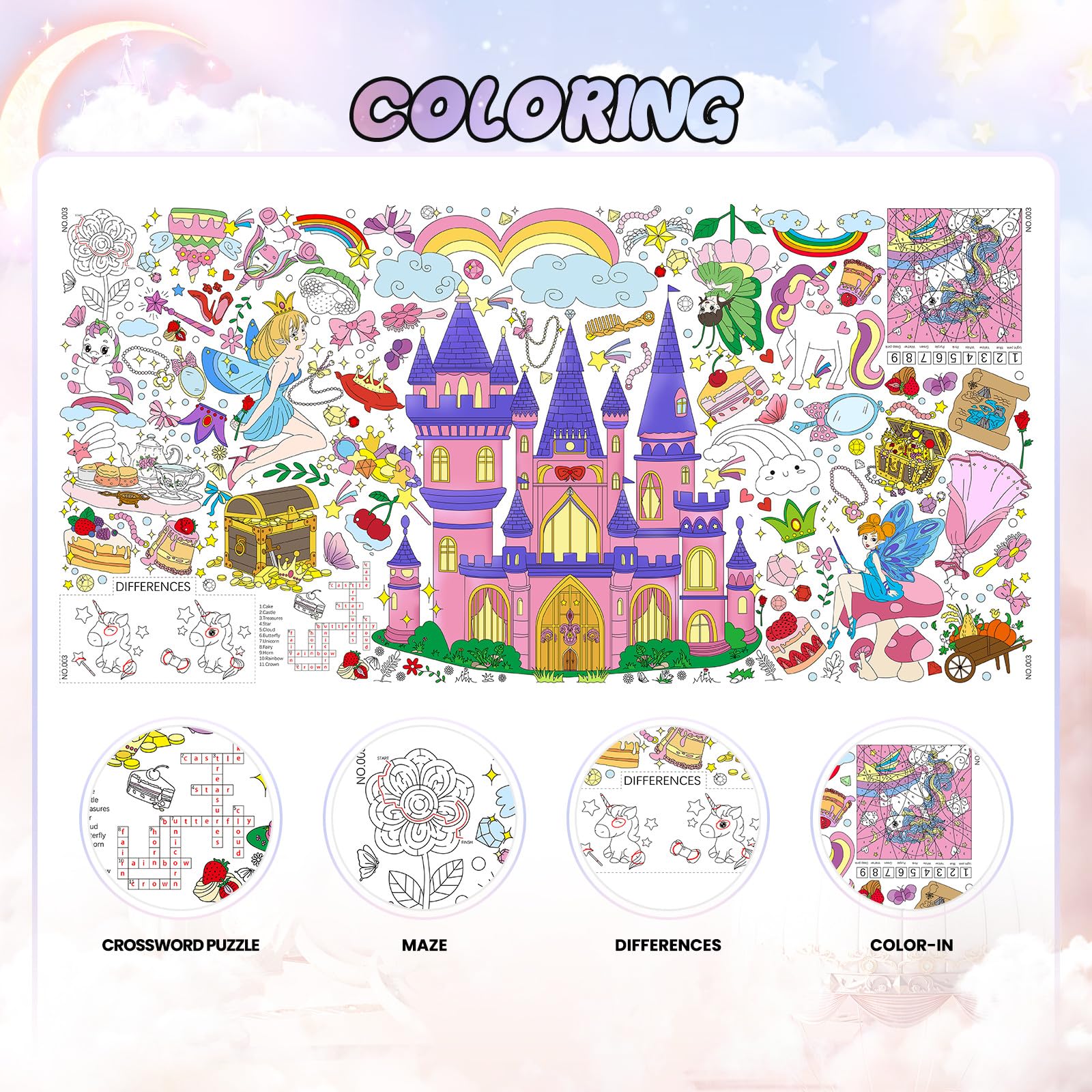 Drunze Princess Party Giant Coloring Poster 35x72in – DIY Princess Tablecloth Art for Kids
