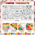Drunze Happy Birthday Giant Coloring Poster – 35x72 Inch Kids Tablecloth & DIY Birthday Activity