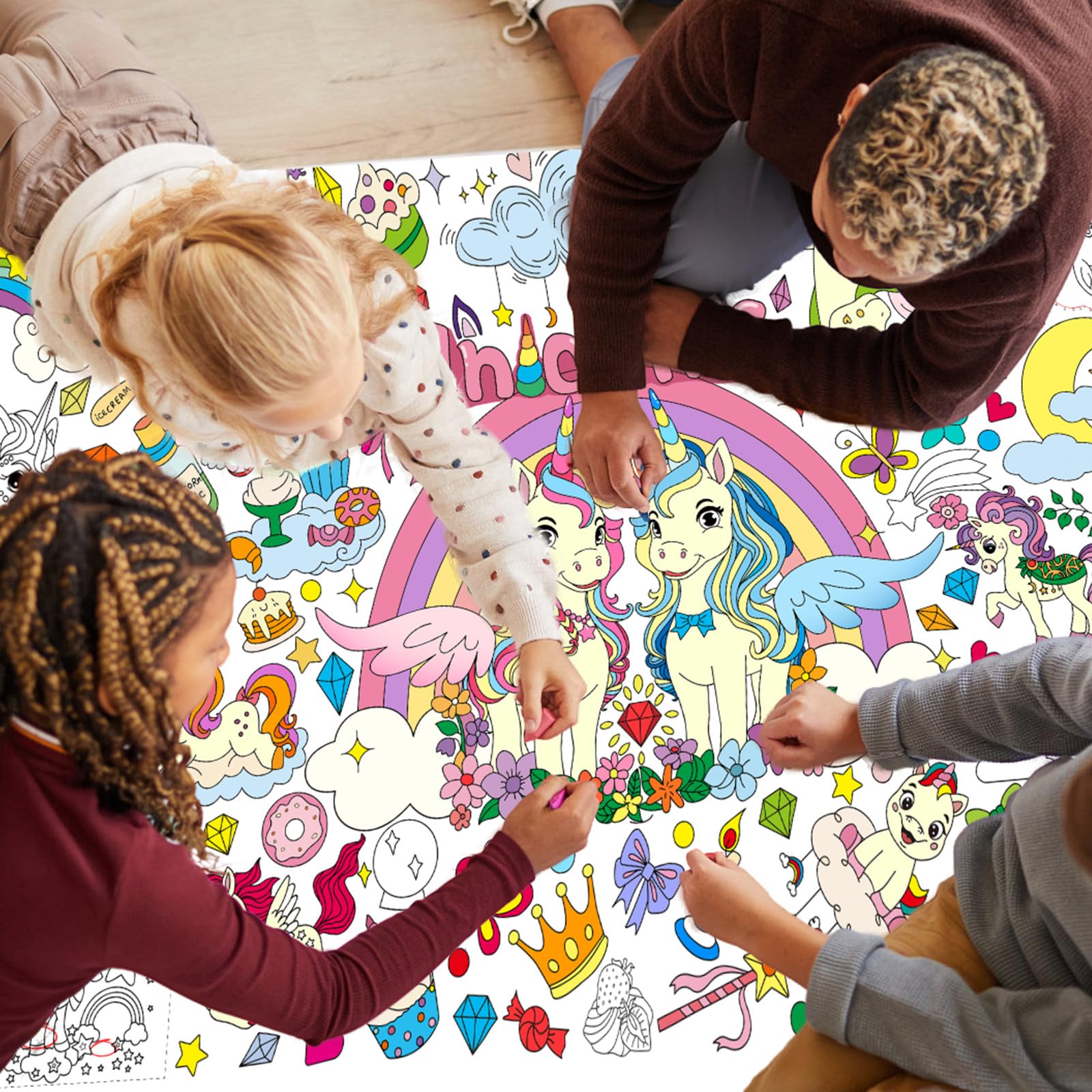 Drunze Riesen Einhorn Ausmalposter 89x183cm | Große Tischdecke für Kunst & Partys von Kindern