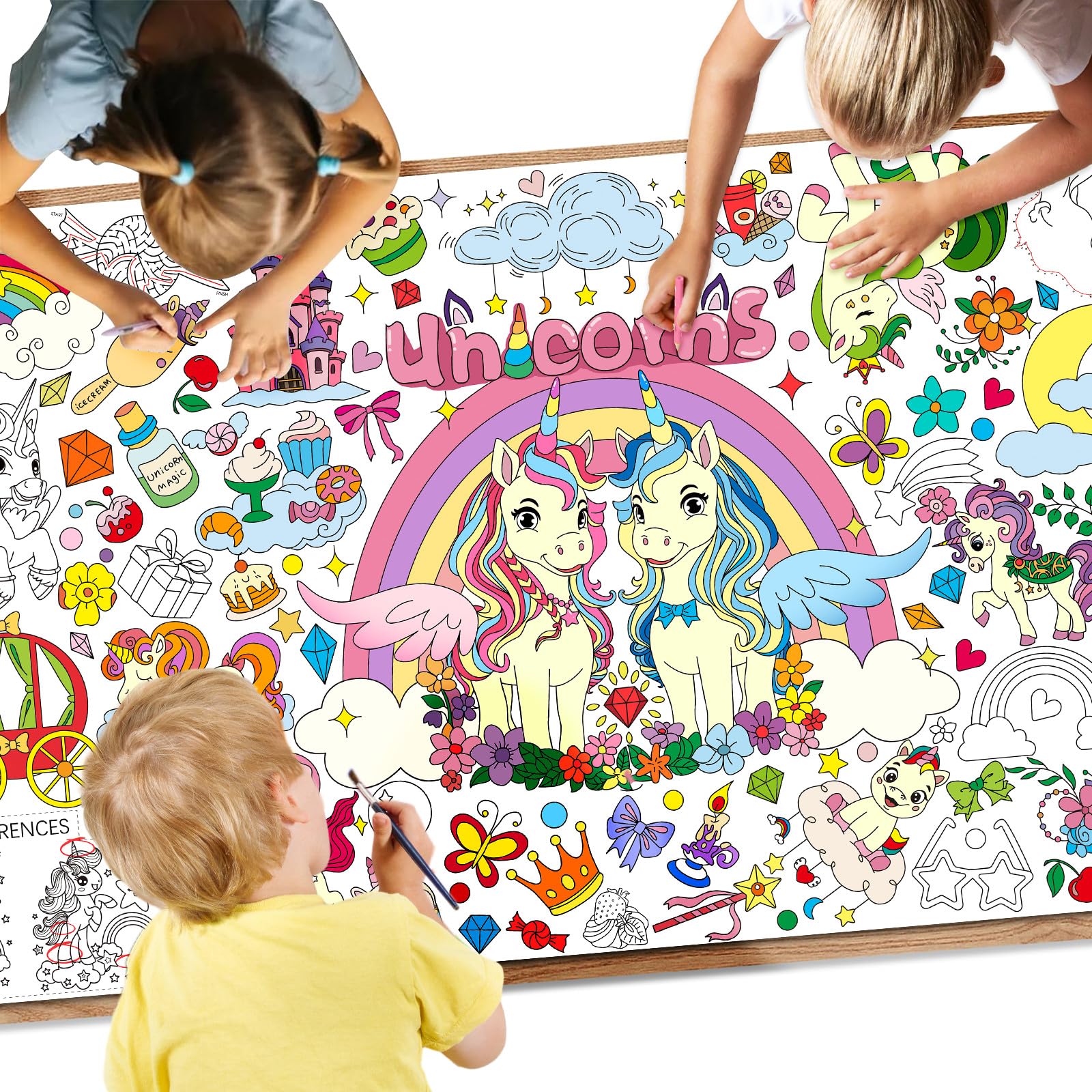Drunze Riesen Einhorn Ausmalposter 89x183cm | Große Tischdecke für Kunst & Partys von Kindern