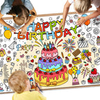 Drunze Happy Birthday Giant Coloring Poster – 35x72 Inch Kids Tablecloth & DIY Birthday Activity