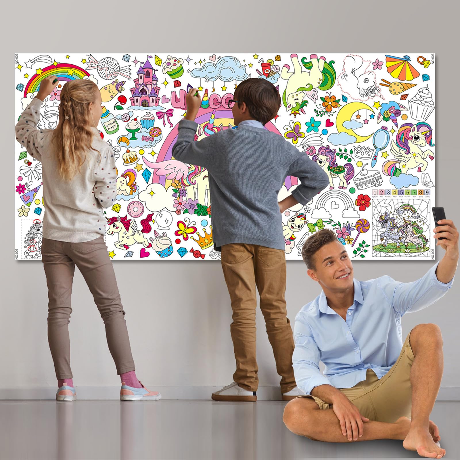 Drunze Riesen Einhorn Ausmalposter 89x183cm | Große Tischdecke für Kunst & Partys von Kindern