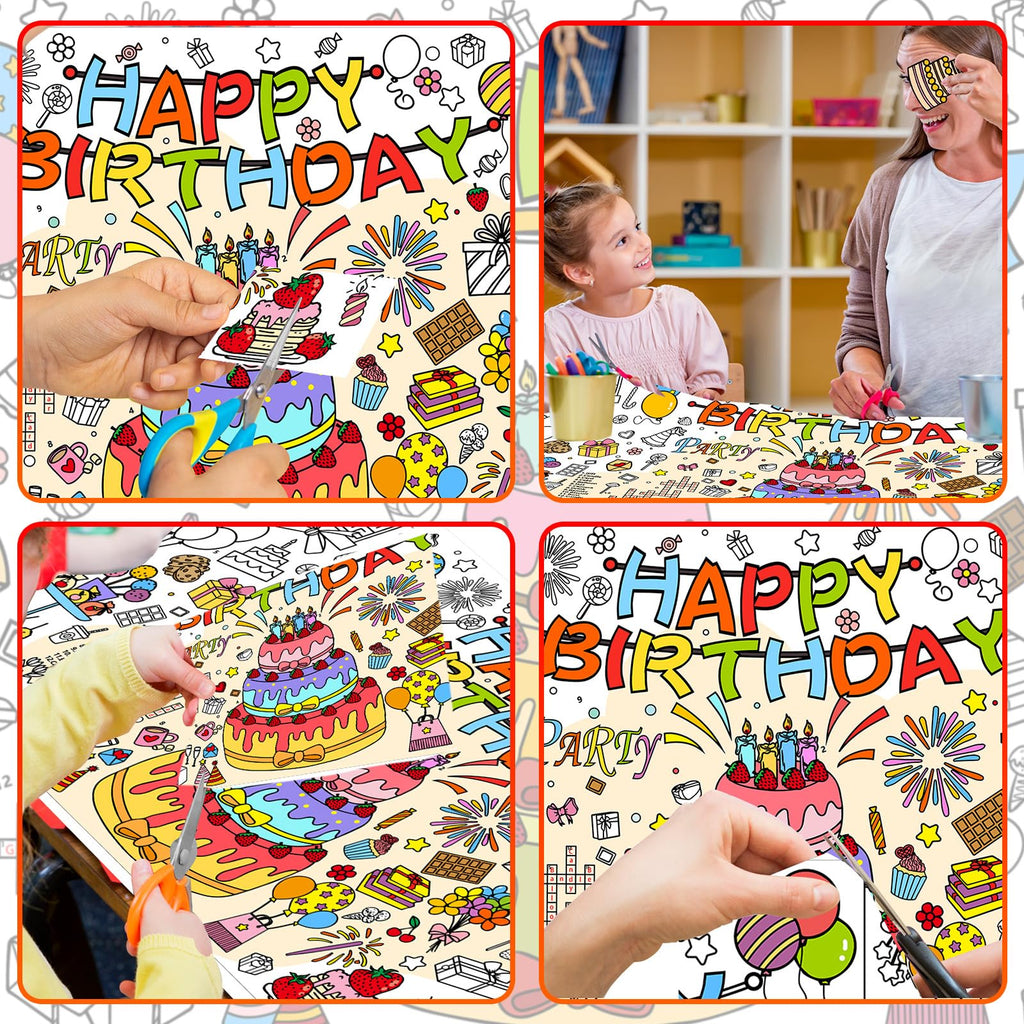 Drunze Happy Birthday Giant Coloring Poster – 35x72 Inch Kids Tablecloth & DIY Birthday Activity