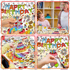 Drunze Happy Birthday Giant Coloring Poster – 35x72 Inch Kids Tablecloth & DIY Birthday Activity