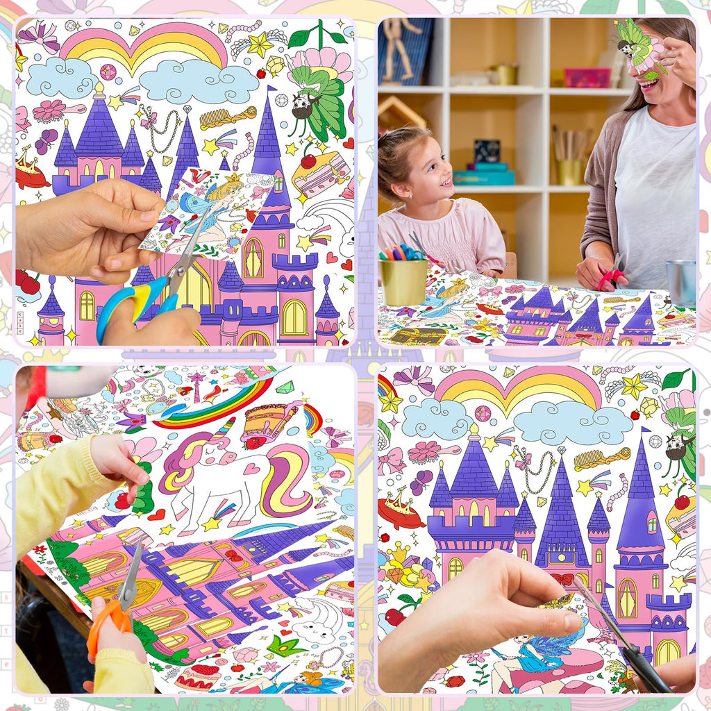 Drunze Princess Party Giant Coloring Poster 35x72in – DIY Princess Tablecloth Art for Kids