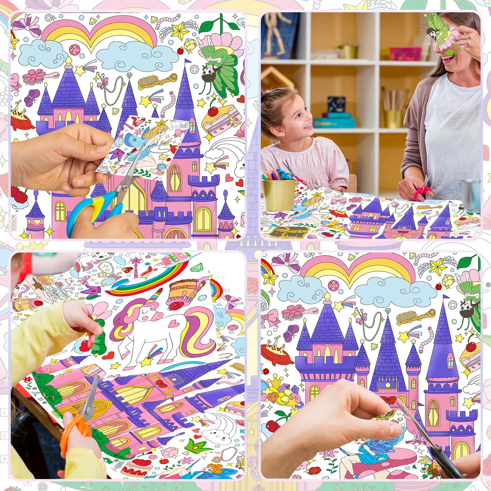 Drunze Princess Party Giant Coloring Poster 35x72in – DIY Princess Tablecloth Art for Kids
