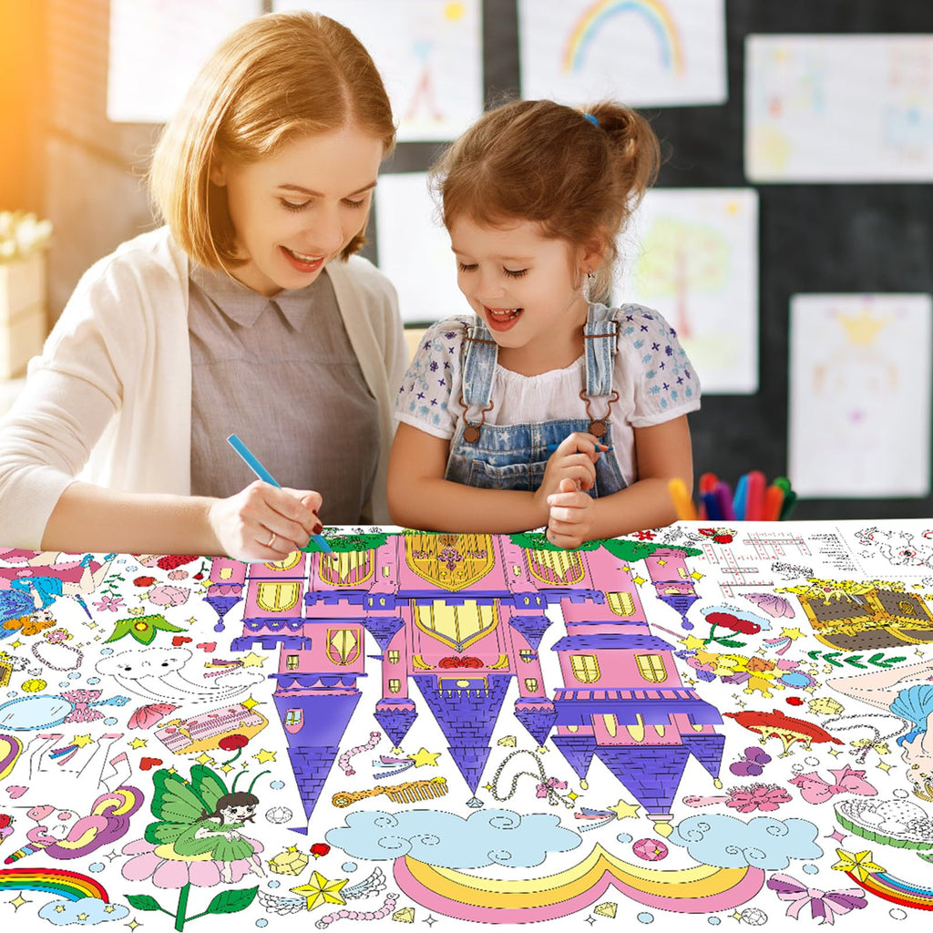 Drunze Princess Party Giant Coloring Poster 35x72in – DIY Princess Tablecloth Art for Kids
