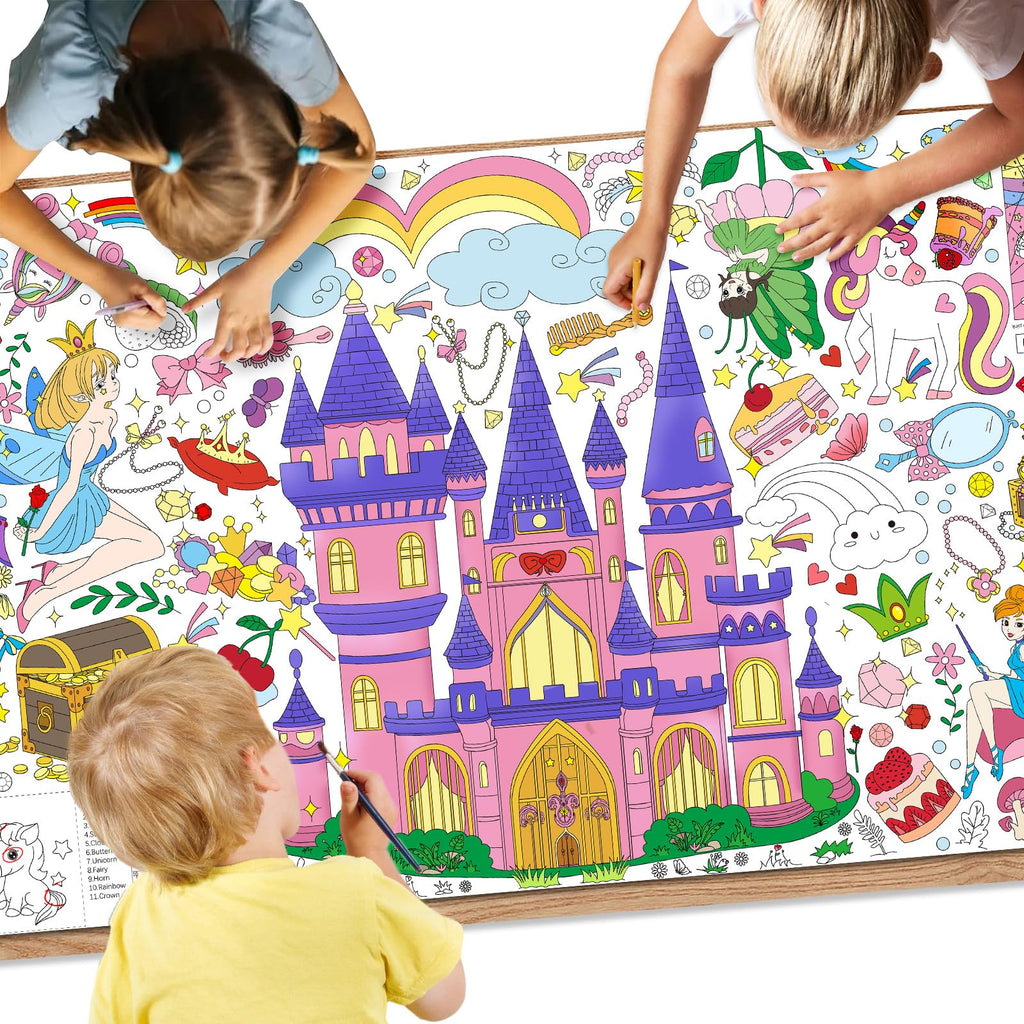 Drunze Princess Party Giant Coloring Poster 35x72in – DIY Princess Tablecloth Art for Kids