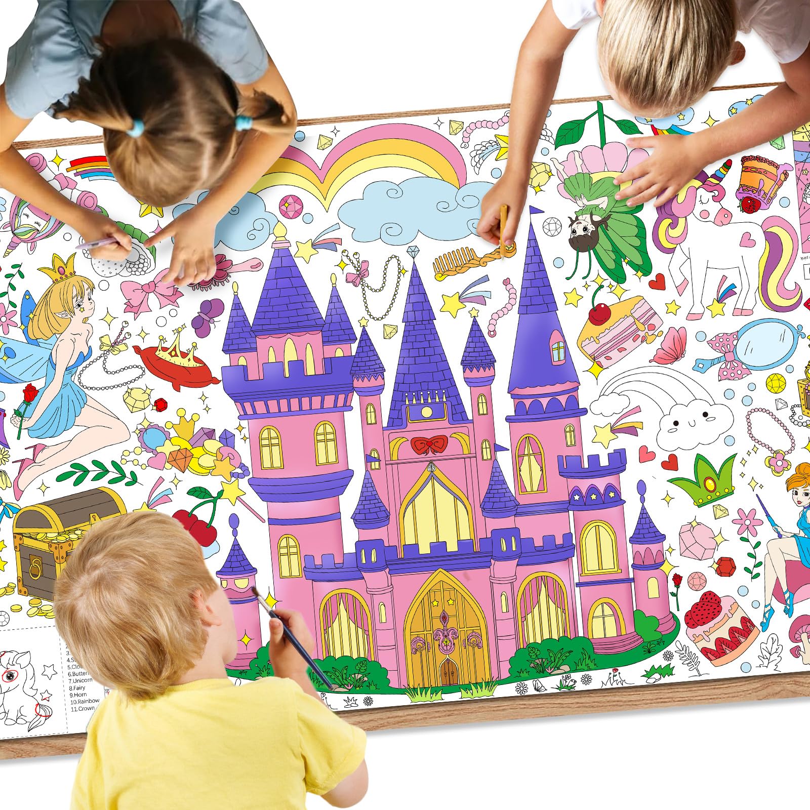 Drunze Princess Party Giant Coloring Poster 35x72in – DIY Princess Tablecloth Art for Kids