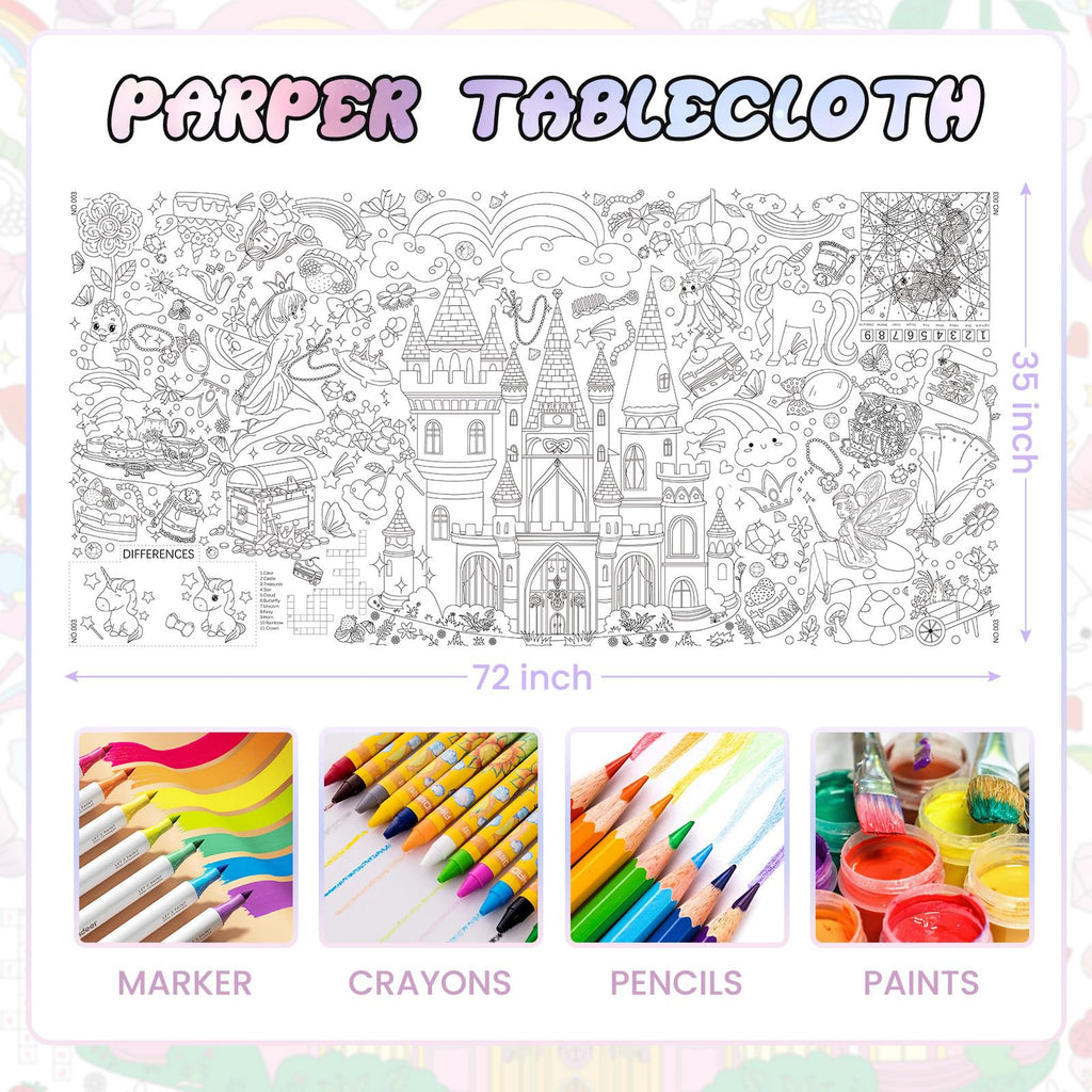 Drunze Princess Party Giant Coloring Poster 35x72in – DIY Princess Tablecloth Art for Kids
