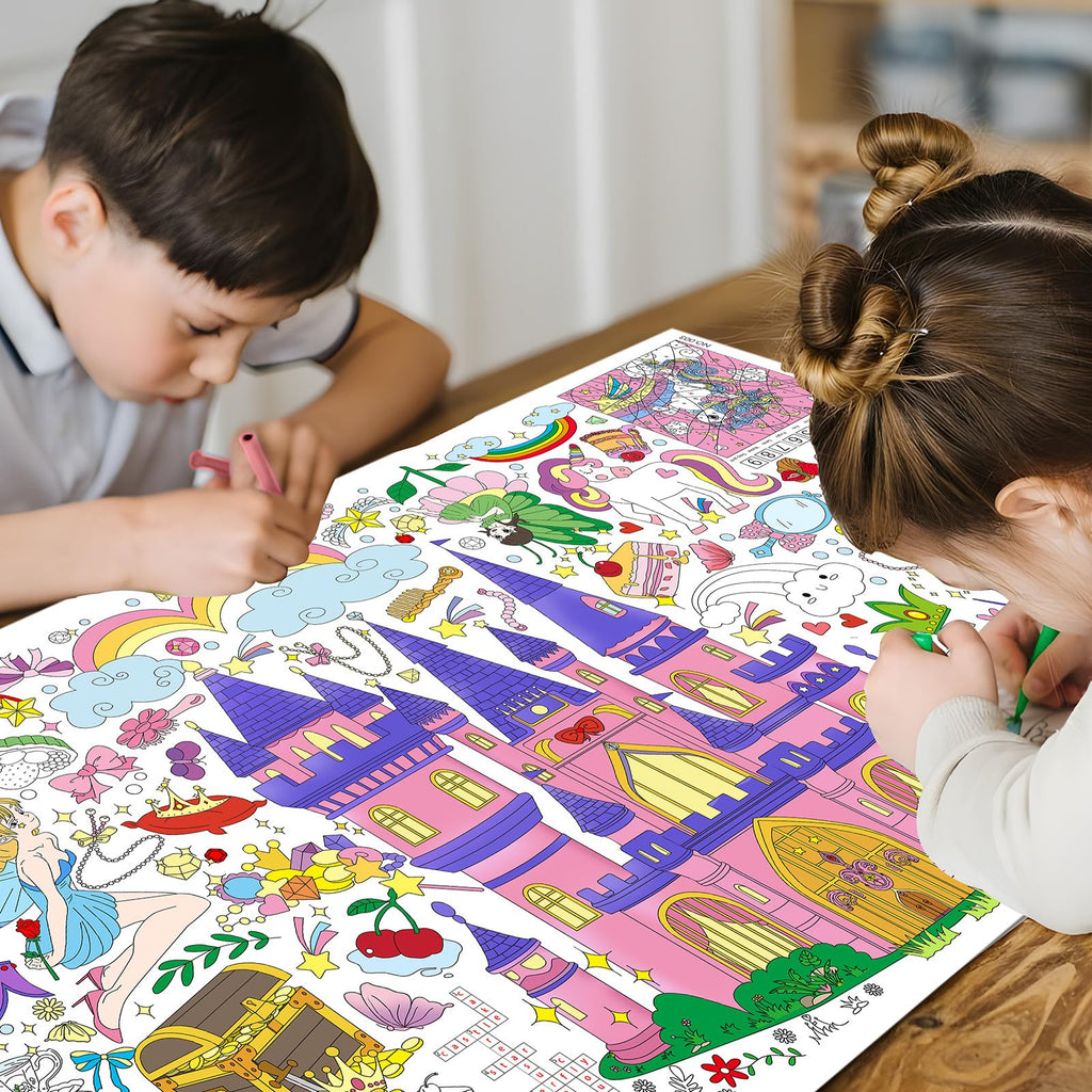 Drunze Princess Party Giant Coloring Poster 35x72in – DIY Princess Tablecloth Art for Kids